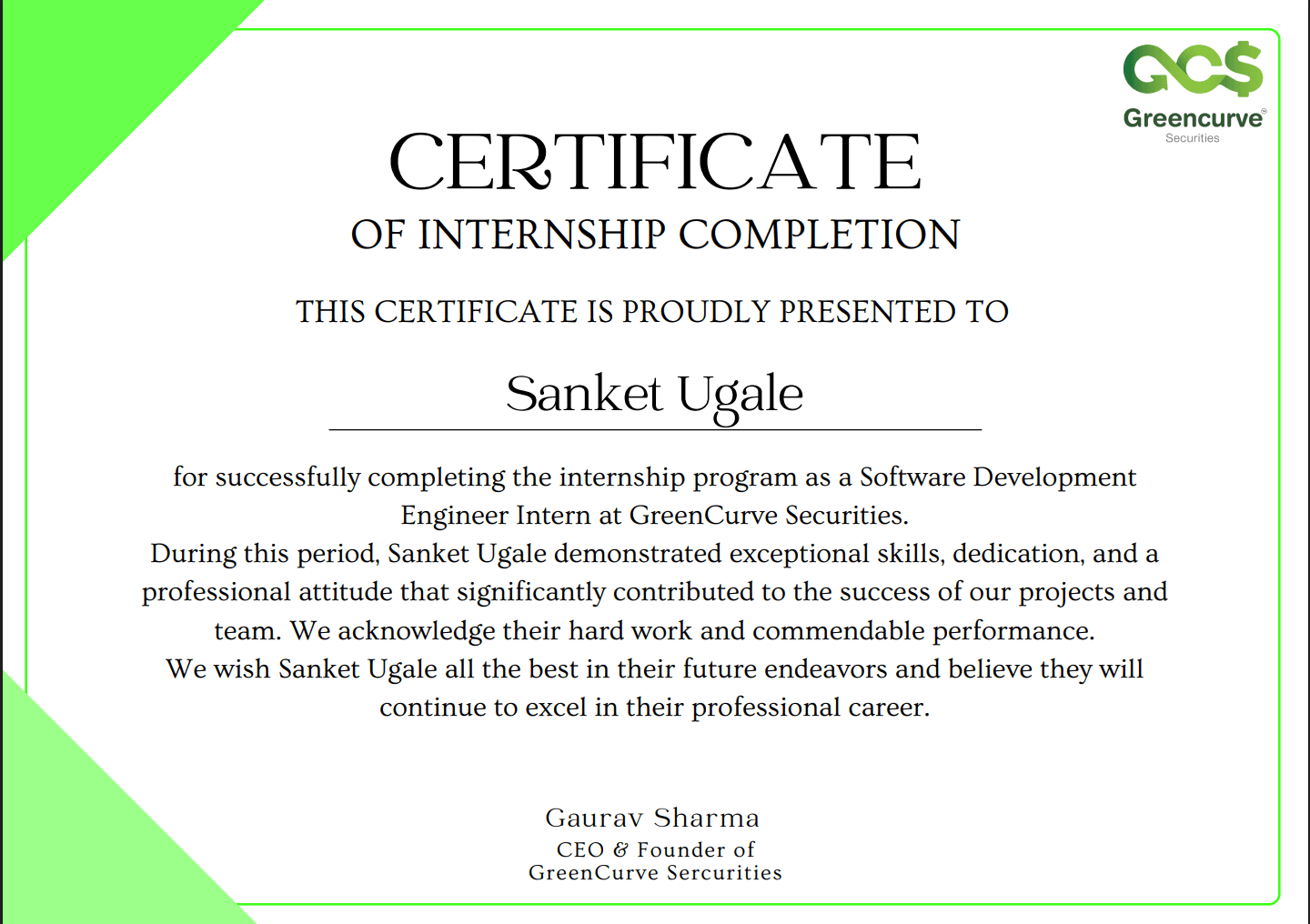 Internship Certificate